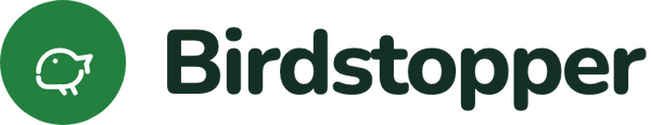 Birdstopper logo: groen merkteken met vogel en het woordmerk Birdstopper